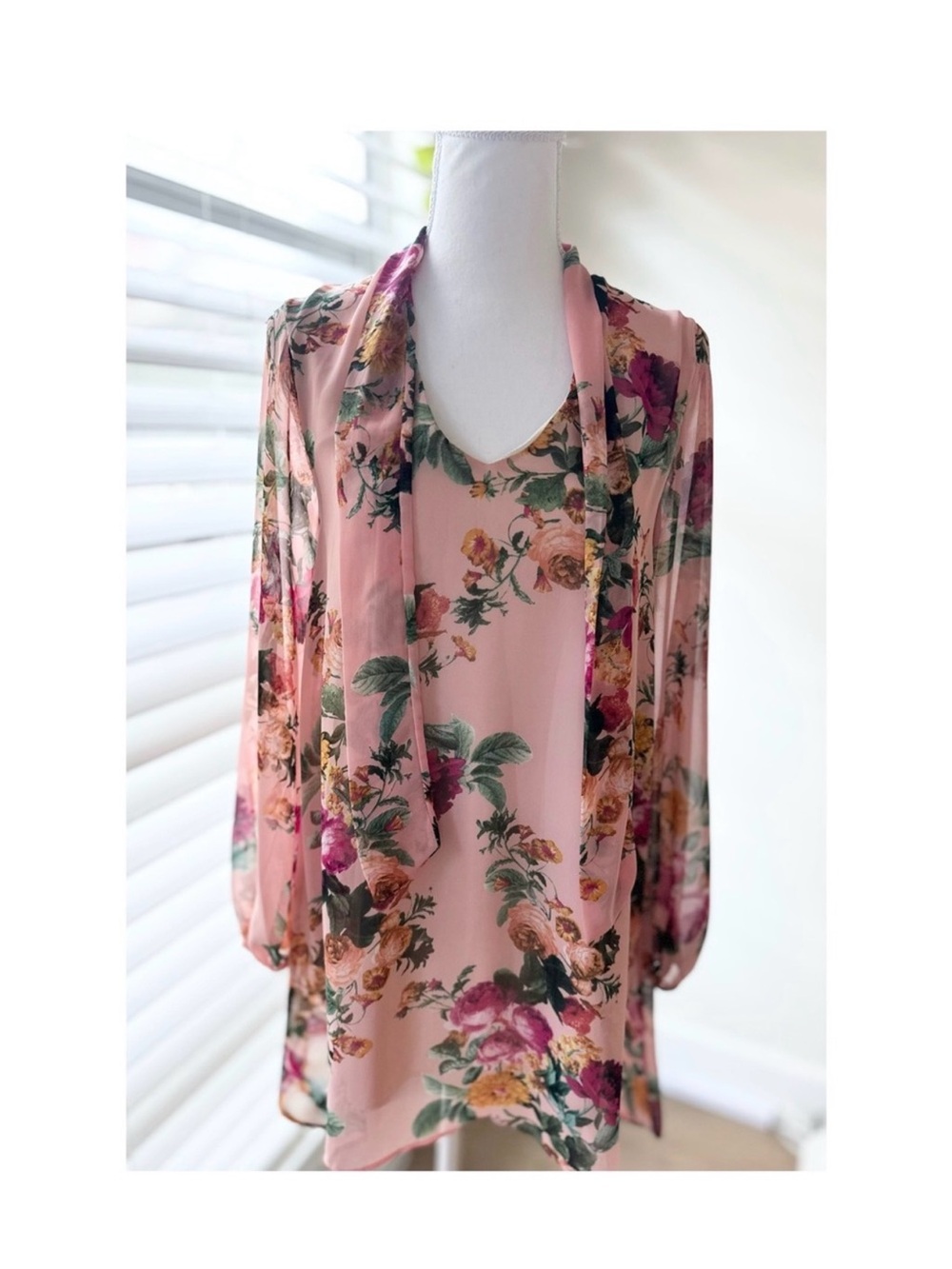 audrey Pink Floral Tie-Neck Blouse